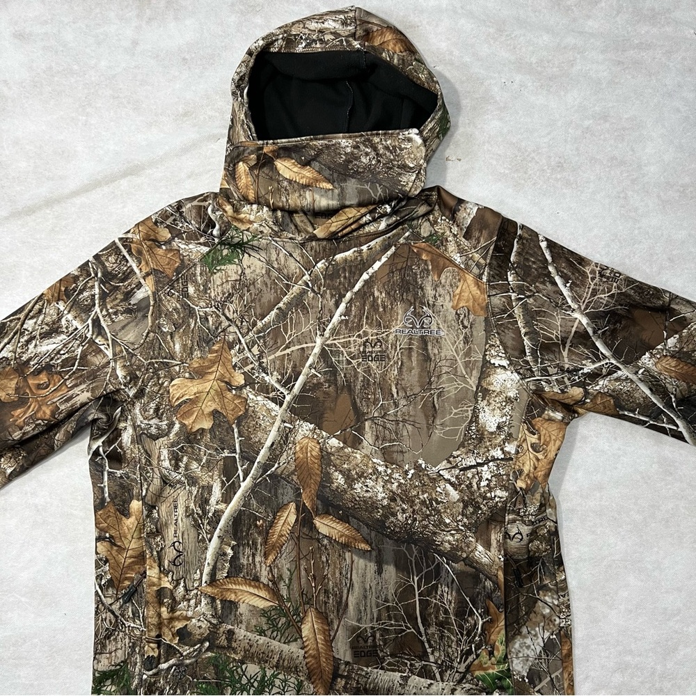 Realtree Edge Performance Camo Pullover Hoodie Built-In Neck Gaiter Sz L 42-44